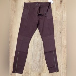 New ATHLETA Trailsetter Ponte Moto Burgundy Pants Leggings Size 8